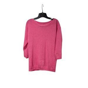 Talbots Petite Pink 100% Linen 3/4 Sleeve Round Neck Sweater Sz MP